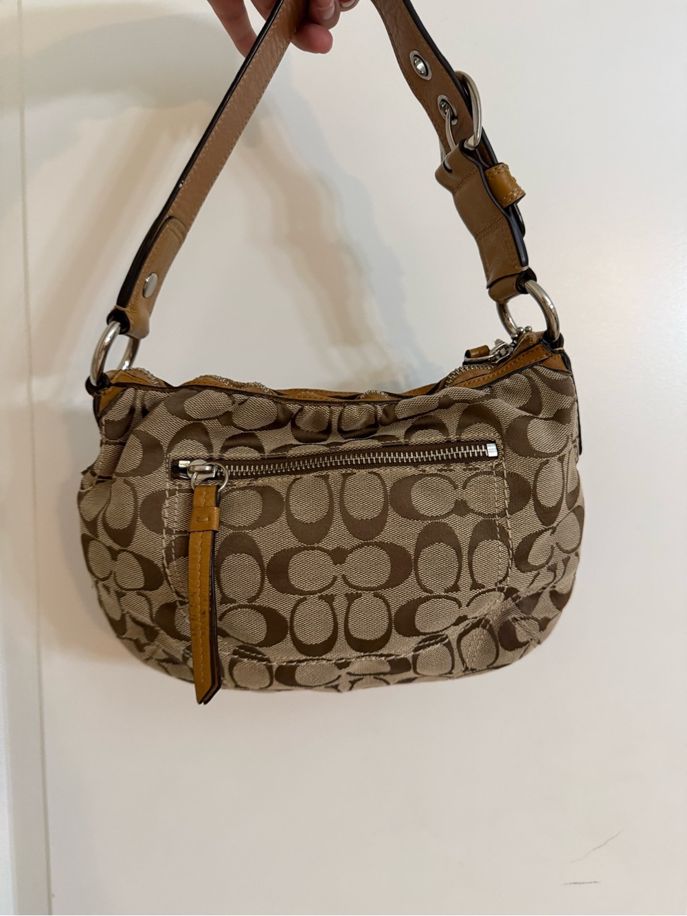Coach Jacquard Hobo/Soho Signature Canvas Small Shoulder Bag in Khaki/Brass - Picture 2 of 7